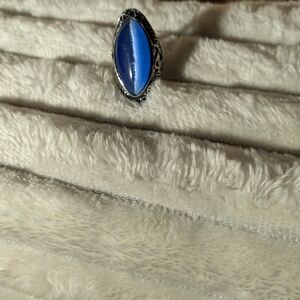 Blue Oval Stone Ring with Silver Band